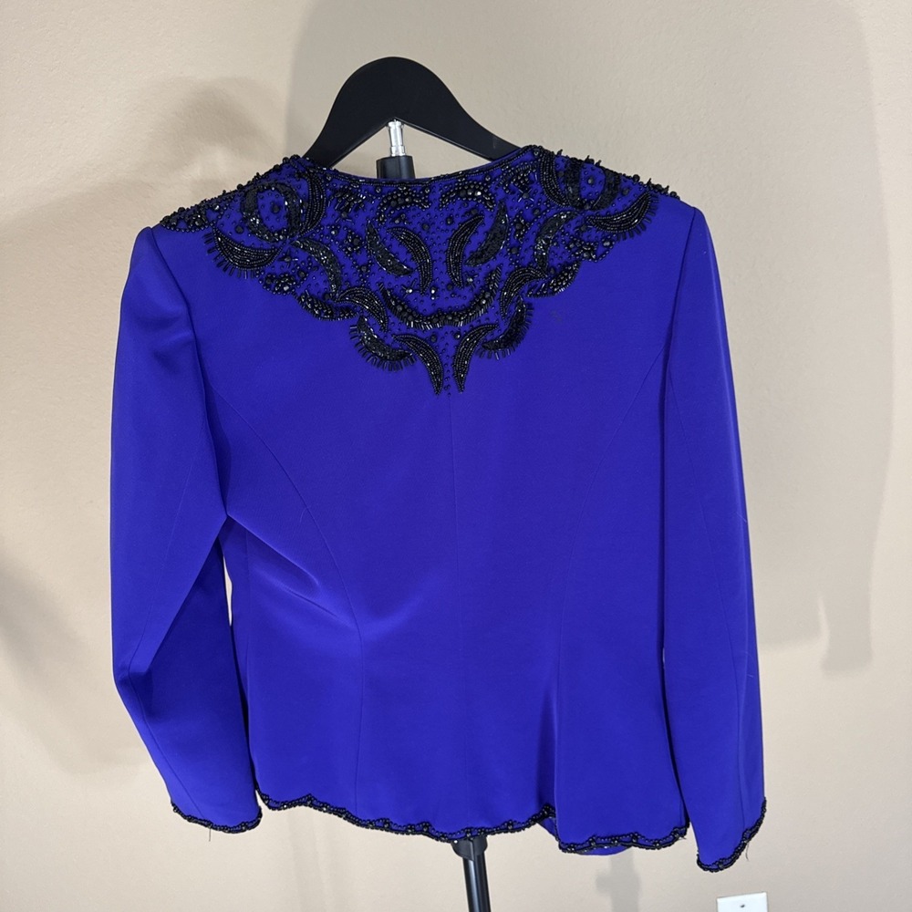 VINTAGE Black Tie Oleg Cassini Wide Leg Pants Suit Purple Black Beaded Sz 8 - Picture 6 of 15